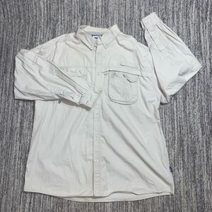 Vintage 90s Bass Men's Size XL Tan Long Sleeve Button Down Shirt Fishing Utility